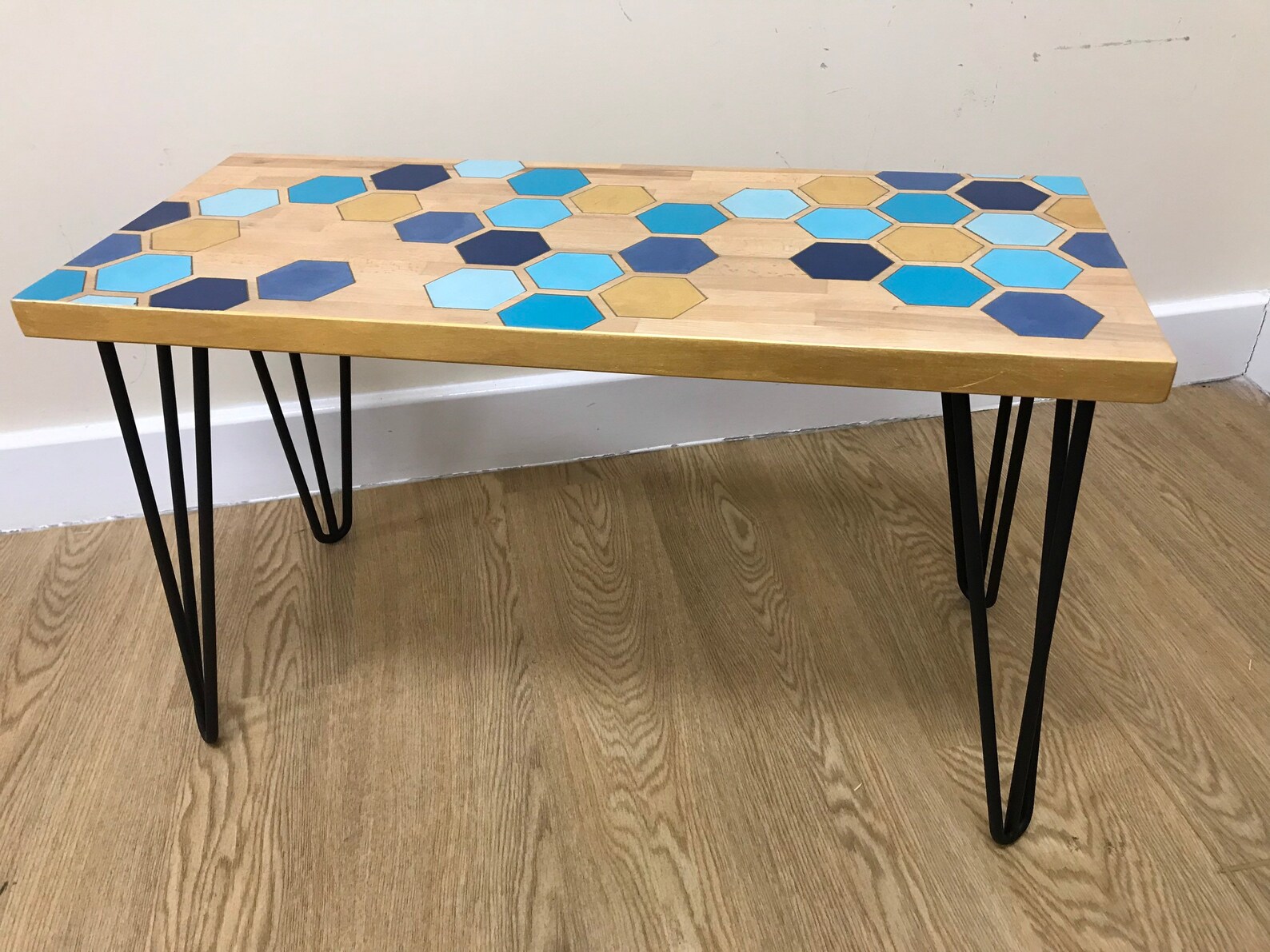 Handpainted hexagon patterned beech side / coffee table Etsy