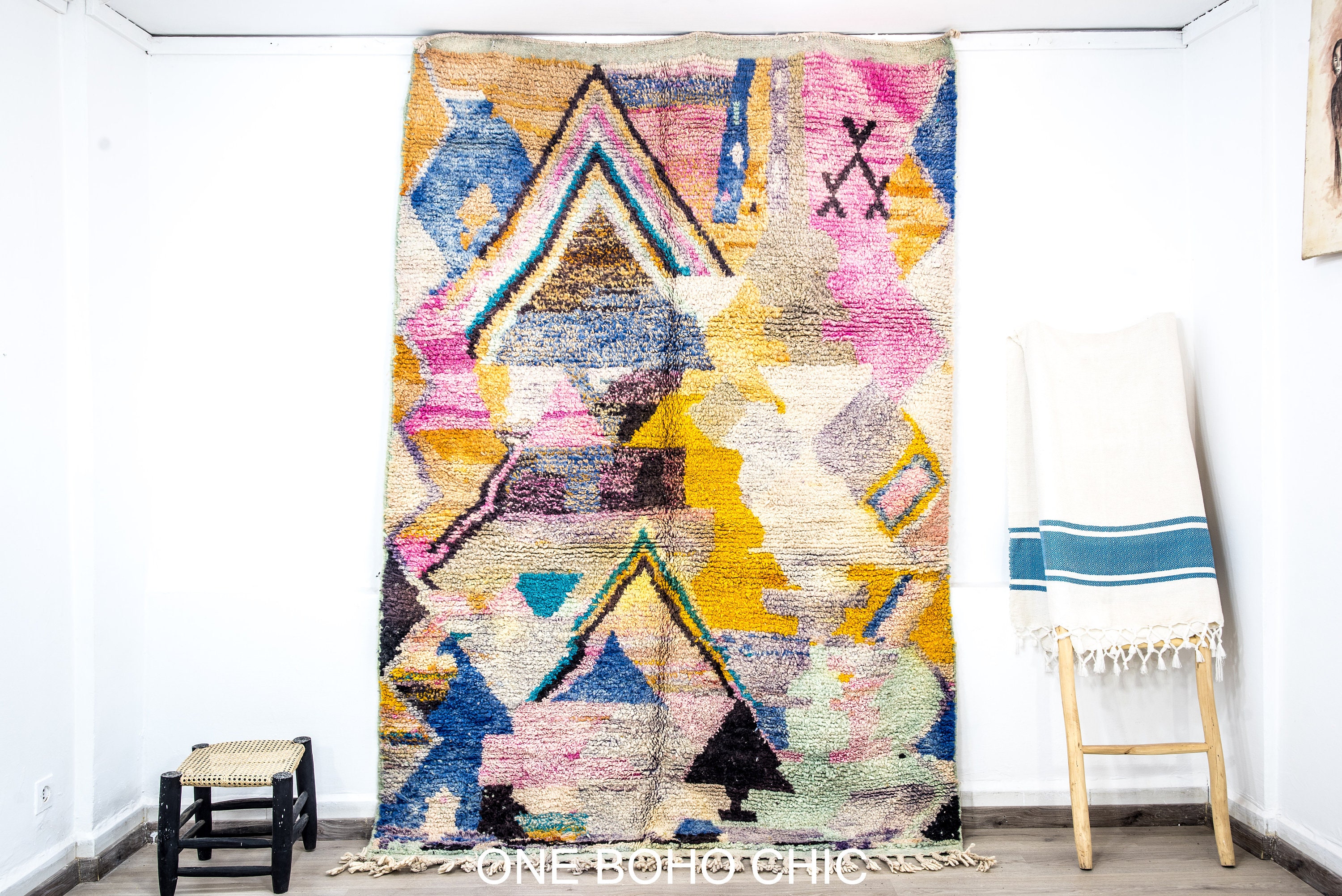 Tapis Marocain, Tapis Tuft, en Peau de Mouton, Géométrique Nordique, Moderne, Touffeté, Dada