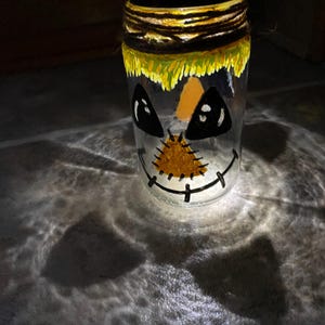 Handpainted Scarecrow Glass Jar with solar light