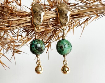 Glücksstein Ohrringe • Schmuck mit Türkis Edelstein • Glücksbringer • Schmuck mit Bedeutung • 18 Karat vergoldet