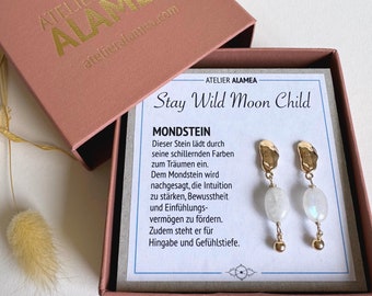 Stay Wild Moon Child Ohrringe • Schmuck mit Mondstein Edelstein • Glücksbringer • Schmuck mit Bedeutung • 18 Karat vergoldet