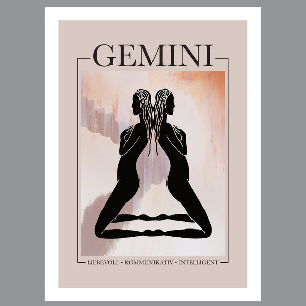 Poster Sternzeichen Zwilling Illustration Kunstdruck Astrologie Print Zodiac Sign Wandbild Gemini