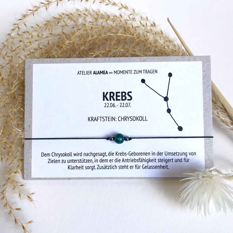 ASTROLOGY CANCER • Gemstone Bracelet • Chrysocolla • Hematite • Pearl • 925 Sterling Silver • Zodiac Lucky Charm image 1