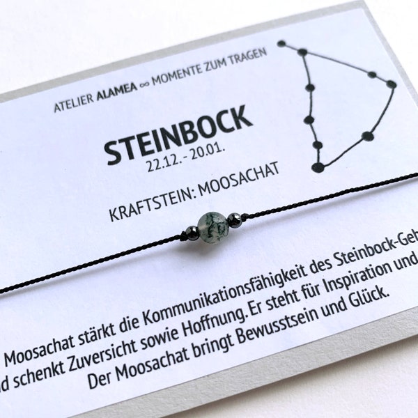 Sternzeichen Steinbock Wunscharmband Glücksarmband Moosachat Geburtstagsgeschenk Steinbock  Armband Freundschaftsarmband Geschenk Astrologie