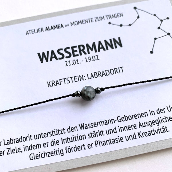 Sternzeichen Wassermann Wunscharmband Glücksarmband Labradorit Schmuck Armband Freundschaftsarmband Geburtstagsgeschenk Astrologie