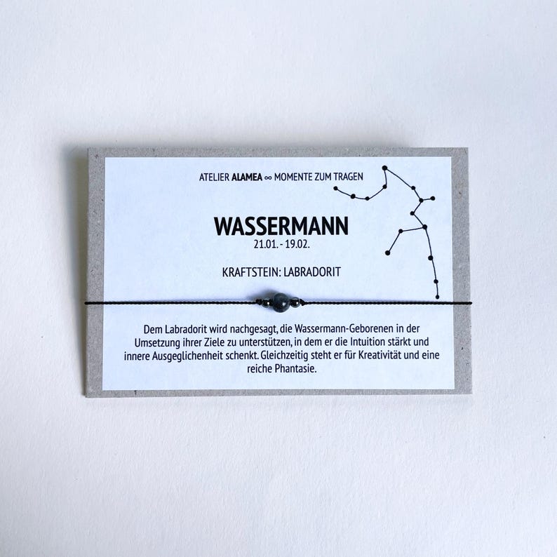 ASTROLOGIE WASSERMANN • Edelstein Armband • Labradorit • Hämatit • Perle • 925er Silber • Sternzeichen Glücksbringer afbeelding 6