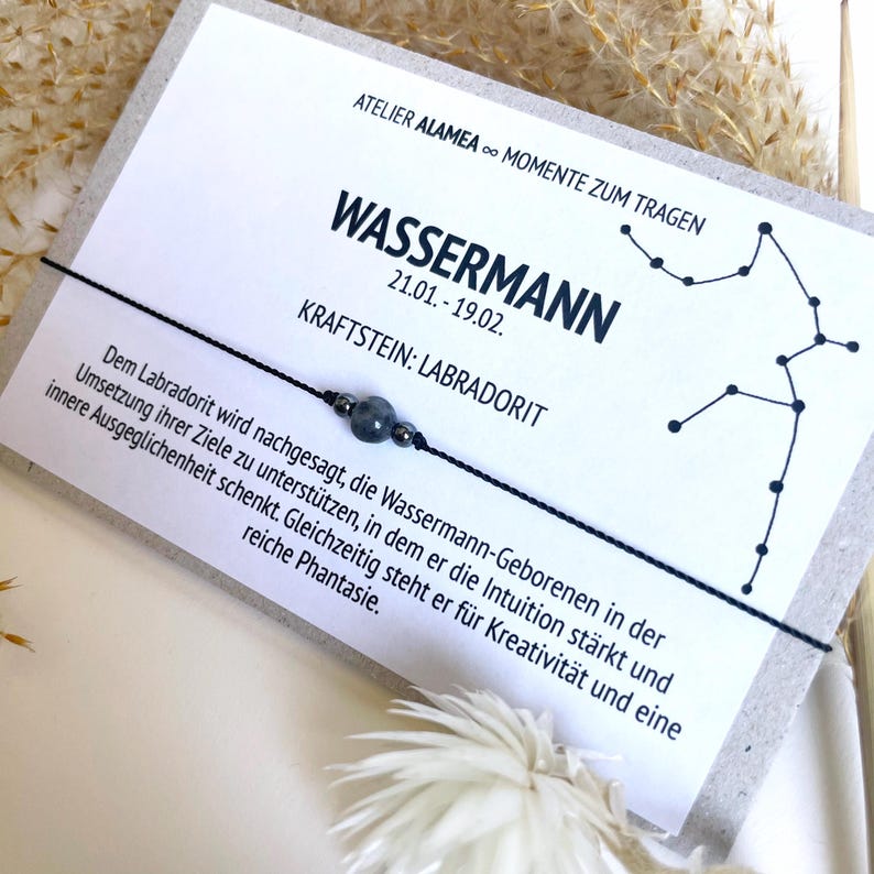 ASTROLOGIE WASSERMANN • Edelstein Armband • Labradorit • Hämatit • Perle • 925er Silber • Sternzeichen Glücksbringer afbeelding 4