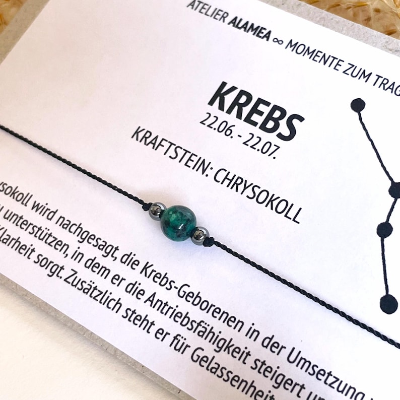 ASTROLOGY CANCER • Gemstone Bracelet • Chrysocolla • Hematite • Pearl • 925 Sterling Silver • Zodiac Lucky Charm image 8