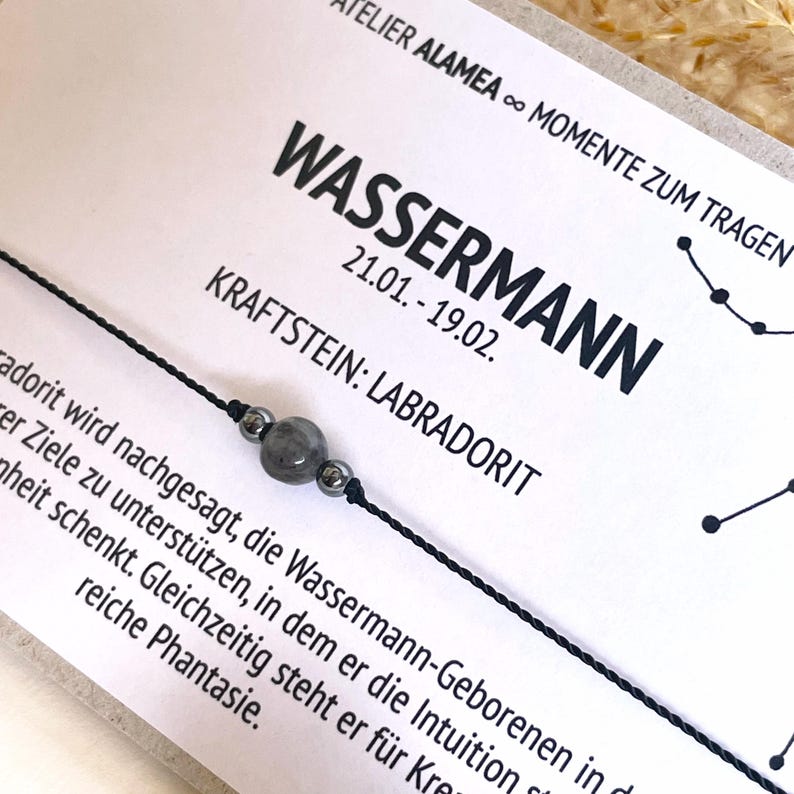 ASTROLOGIE WASSERMANN • Edelstein Armband • Labradorit • Hämatit • Perle • 925er Silber • Sternzeichen Glücksbringer afbeelding 5