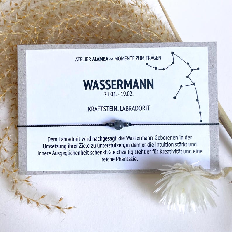 ASTROLOGIE WASSERMANN • Edelstein Armband • Labradorit • Hämatit • Perle • 925er Silber • Sternzeichen Glücksbringer afbeelding 1