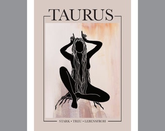 Poster Sternzeichen Stier Illustration Kunstdruck Astrologie Print Zodiac Sign Wandbild Taurus