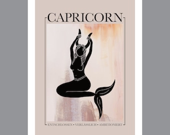 Poster Zodiac Capricorn Illustration Art Print Astrology Print Zodiac Sign Mural Capricorn