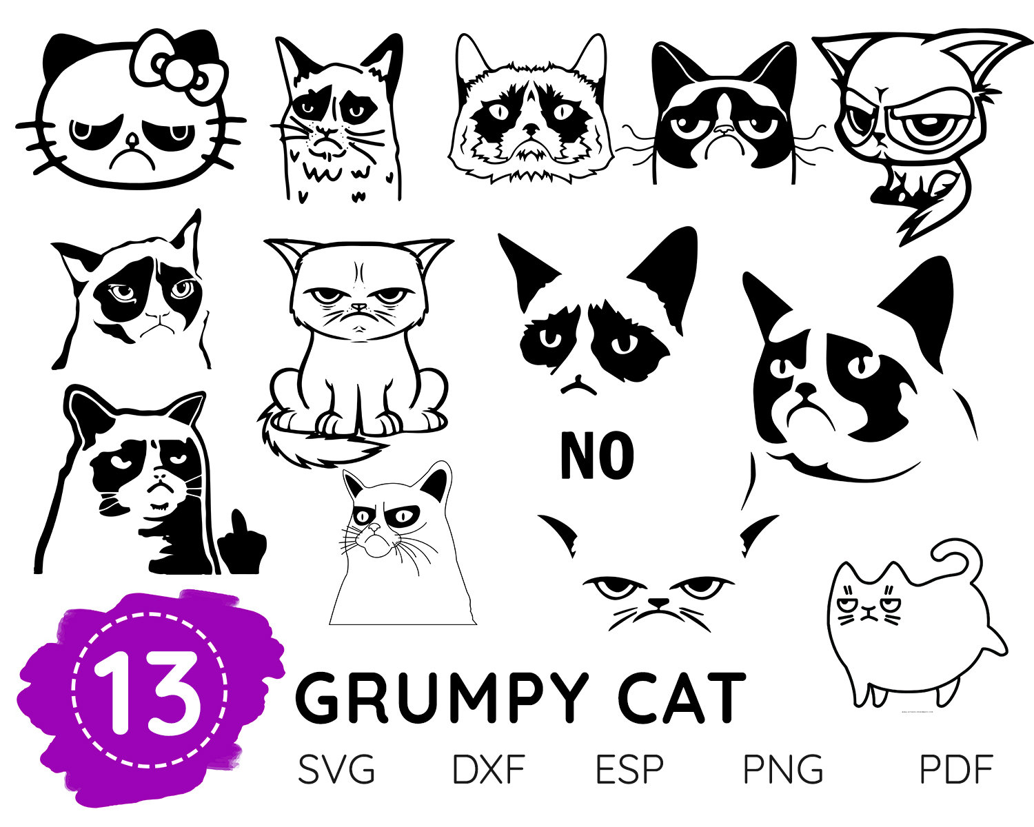 GRUMPY CAT SVG grumpy cat vector grumpy cat cut file grumpy | Etsy
