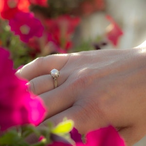 Gorgeous , Vintage Victorian style , Real 14K Gold and White Pearl ring, Handmade, FREE SHIPPING