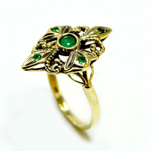 Met de hand gemaakte 14k gouden smaragdgroene ring, antieke stijl en zeer unieke gratis verzending exprespost! Door mijzelf gemaakt, verbluffend voor elk feest