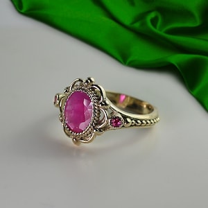 A Stunning Real 14K Yellow Gold and a Real Ruby Vintage Ring. Handmade. FREE SHIPPING!