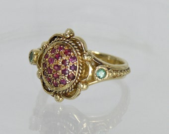 Wonderful  Amazing  14k yellow gold Ring with 19 ruby and 2 Emerald / ruby Ring / Emerald ruby Engagement Ring / red ruby Engagement Ring