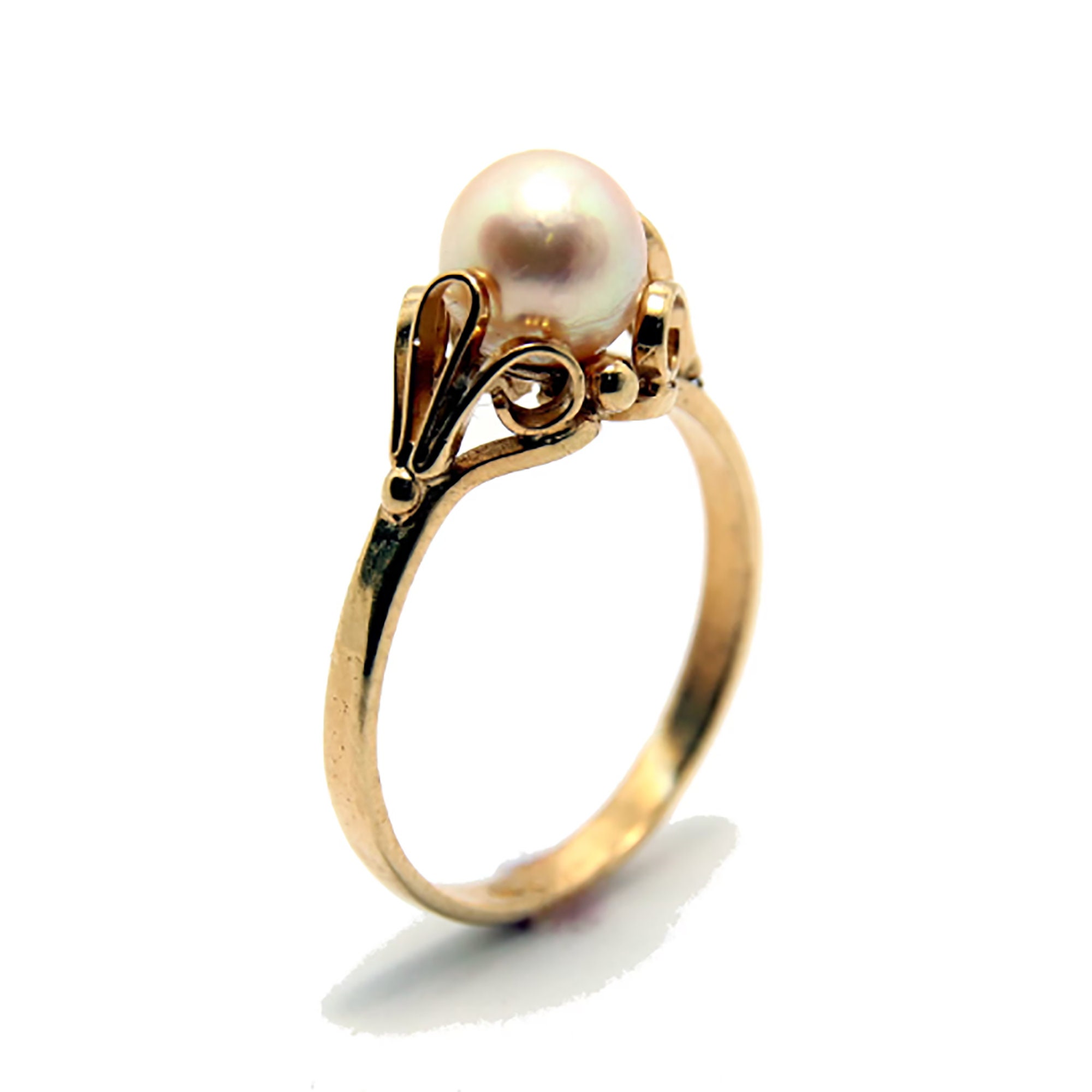 Brutalist Diamond And Pearl Ring 14k c. 1970 – Bavier Brook Antique Jewelry