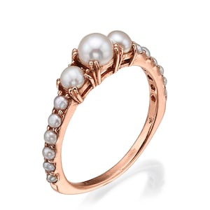 Echte 14k gouden parelring, antieke stijl en zeer unieke, gratis verzending exprespost! handgemaakt.