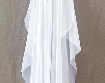 White Waltz Length Wedding Veil, English Netting, Classic Modern Bride, Minimal Design Style,