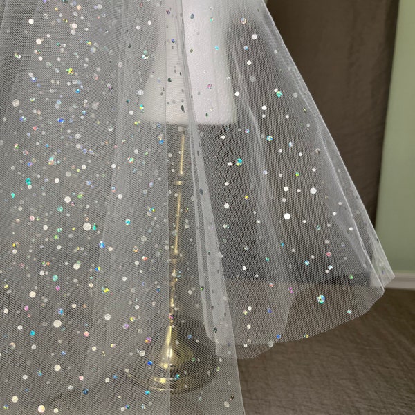 Iridescent Glitter Wedding Veil, Spotted Blusher, Rainbow Veil, Voluminous Wedding Veil, Sparkly Tulle
