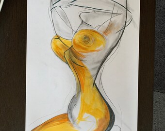 Originele abstracte figuratieve kunst. (Picasso Kind a Girl)