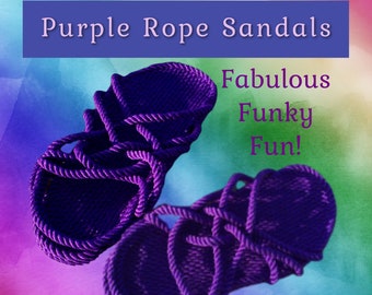 Sandales en corde faites à la main | | violet Sandales Hippie Pieds Nus hommes et Femmes | Taille personnalisée disponible