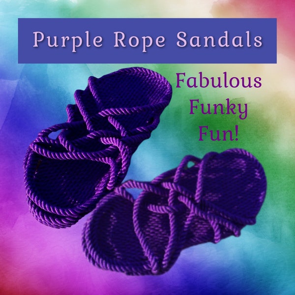 Handmade Rope Sandals | Purple | Mens and Womens Barefoot Hippie Sandals | Custom Size Available