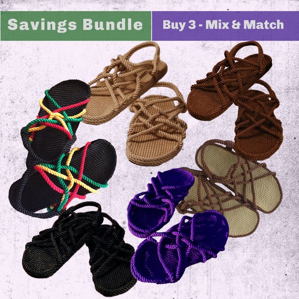 Rope Sandals Bundle | Big Savings on 3 Pair | Mix and Match | Womens & Mens Sizes | Free Shipping |