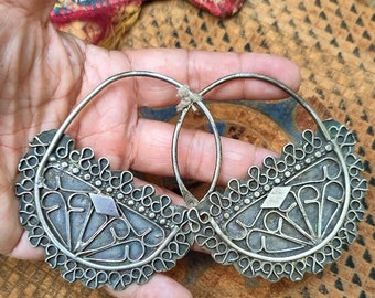 Rare and antique Jewish Berber silver earrings from Tunisia North Africa