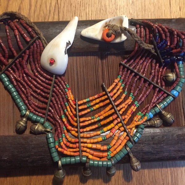 SOLD *Authentic Antique Collar, vintage Konyak Wakching, Nagaland Tribal Ethnic necklace old beads NAGA India