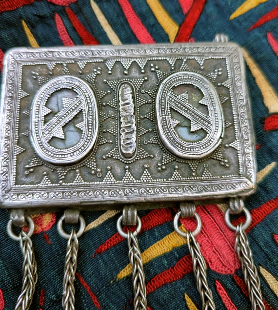 Gorgeous rare antique Kazakh silver glass pendant… - image 7