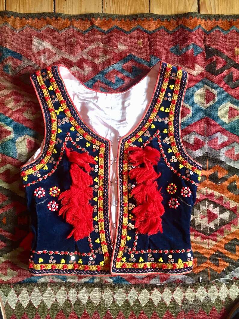 boho waistcoat Bohemian vest hippie vest sequin embroidered Polish traditional folk dance costume ethnic