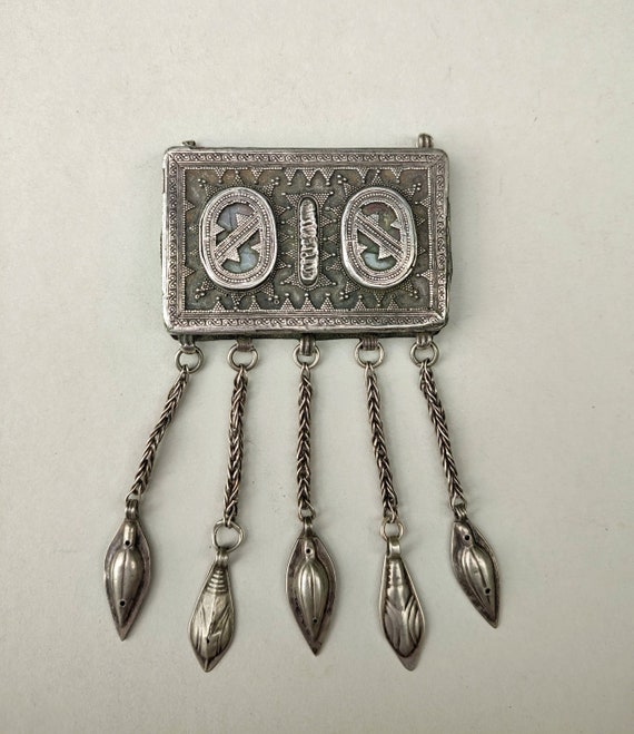 Gorgeous rare antique Kazakh silver glass pendant… - image 1