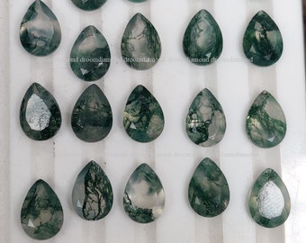 Natural Pear Shape Moss Agate Gemstone Faceted Pear cut Moss Agate Stone Cabochon Polished Pear cut Mossy Stone For Moss Agate Ring Gift