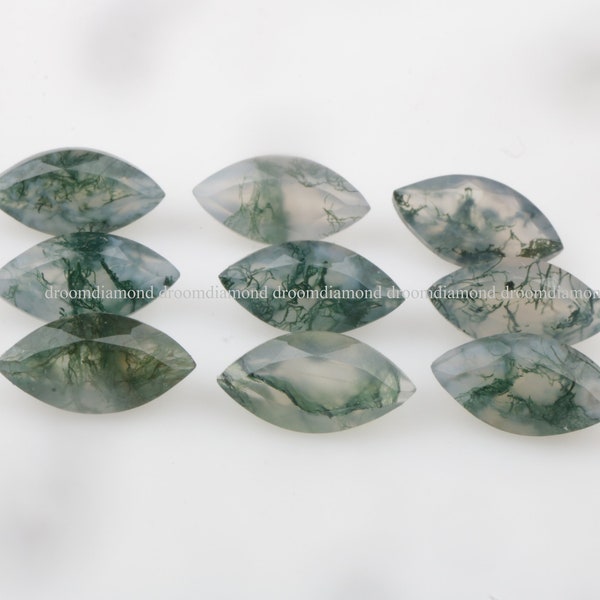 Forma de marquesa natural Moss Agate Piedra preciosa facetada Marquesa corte Moss Agate Cabujón Pulido Marquesa corte Mossy Piedra para anillo de ágata de musgo