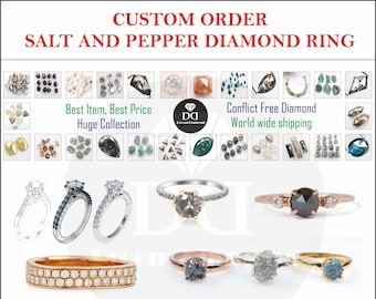 Custom Order For Salt and Pepper Diamond Ring | 14k Gold Ring | Unique Engagement Ring | Wedding Ring | Diamond Jewelry | Gift For Her