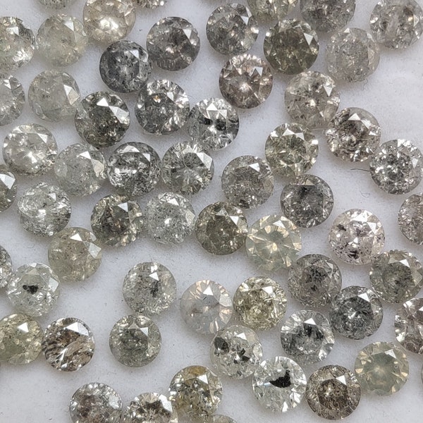 Diamante sale e pepe a taglio brillante rotondo da 4,0 MM, diamante sciolto naturale a taglio rotondo, diamante sciolto di forma rotonda di colore bianco grigio