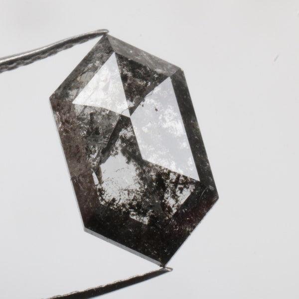 1.81 CT 11.3 X 6.5 MM Natural Loose Hexagon Diamond Salt and Pepper Hexagon cut Grey Black color Diamond For Hexagon Diamond Ring R9919