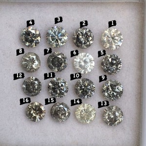 4.6 to 5.0 MM Natural Round Brilliant cut Diamond Silver Grey Color Round Shape Loose Diamond Round cut Salt and Pepper Diamond R9781