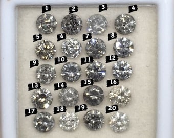 5.0 MM to 5.4 MM Natural Round Brilliant cut Diamond Silver Grey Color Round Shape Loose Diamond Round cut Salt and Pepper Diamond R9779