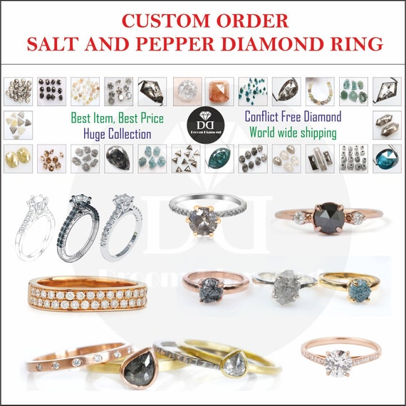 Custom Order for Salt and Pepper Diamond Ring 14k Gold Ring