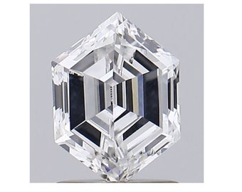 May include: A clear, faceted, hexagonal diamond gemstone.