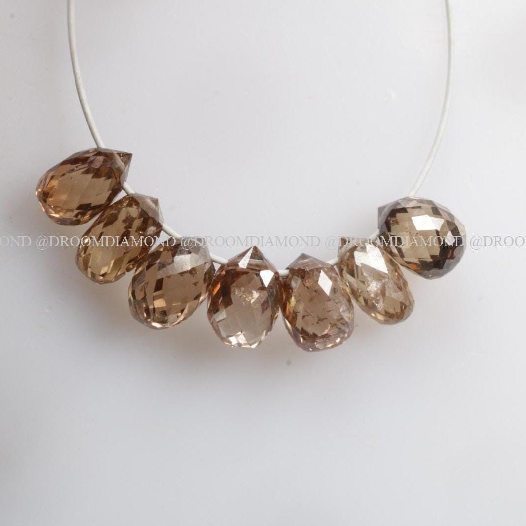 5 Perles Briolette Diamant Brut Gris Naturel - Environ 3-3,5 Carats - Percées à Facettes - Afrique Du Sud