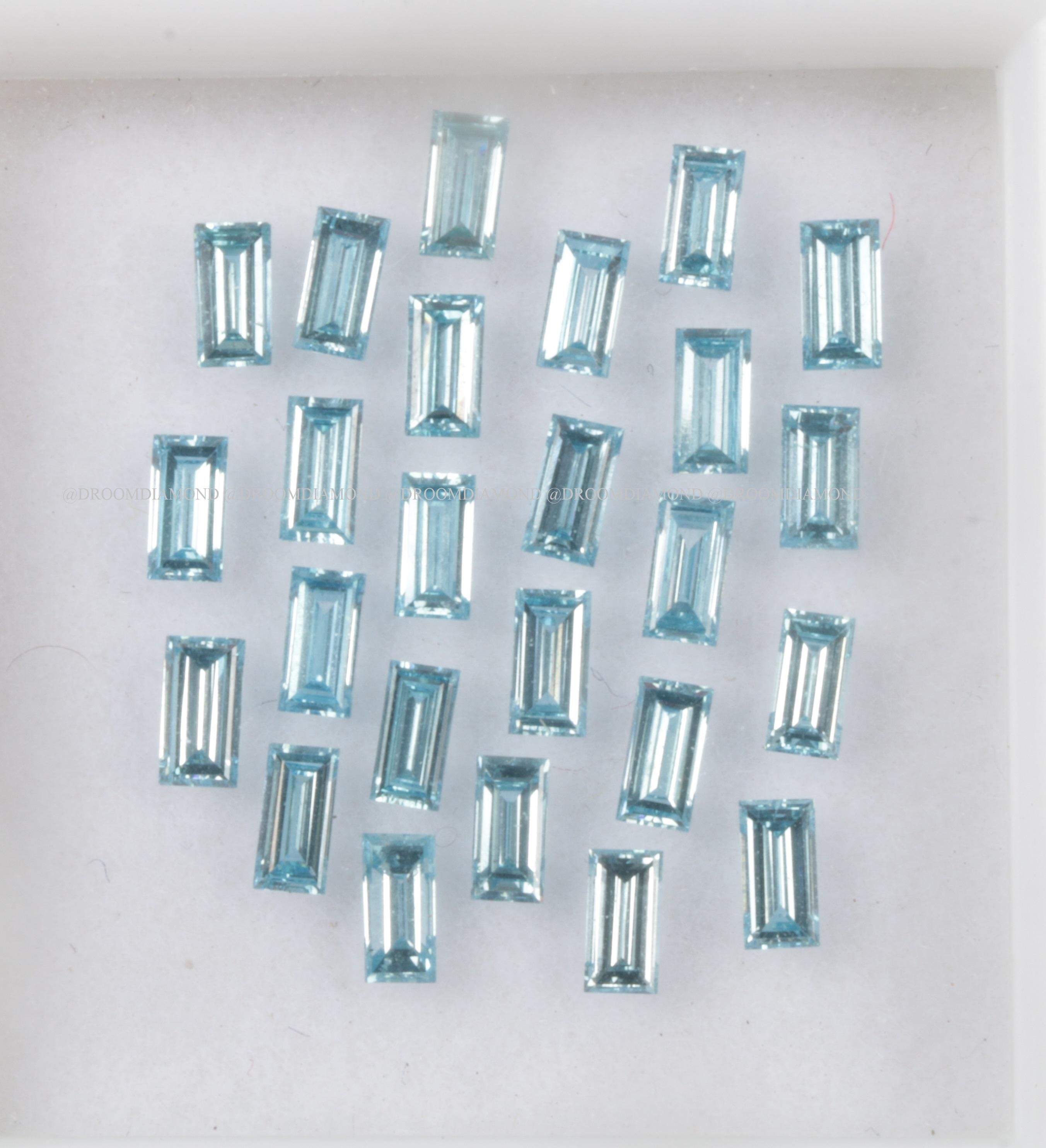 2 Diamants Baguette Bleus Naturels - 3x1.5 Mm Environ - Couleur Améliorée - Qualité I3 - Pour Bijouterie