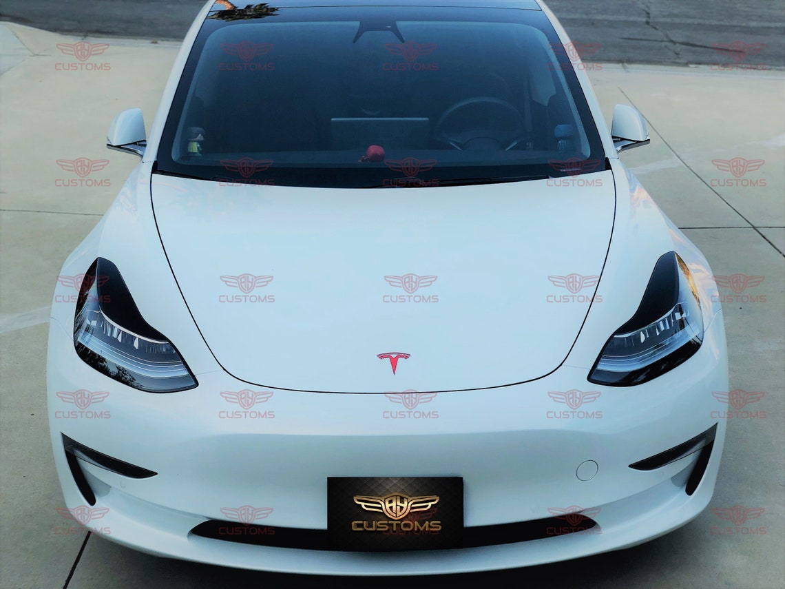Tesla Model 3 Black Gloss Smoked Headlight Eyebrow Tint Film Etsy