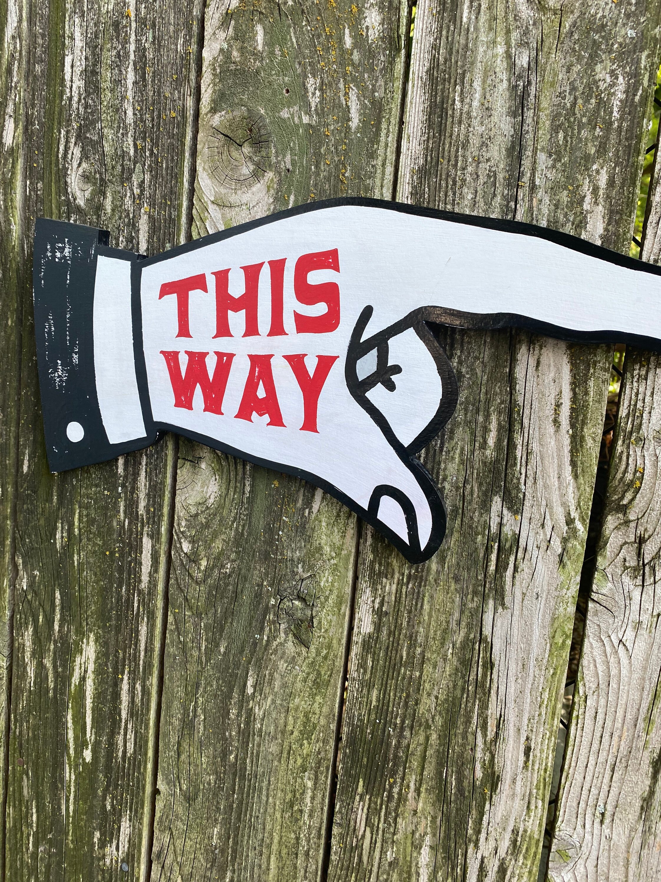 Hand Painted Pointing Finger Sign, Vintage Style Wayfinding Decor