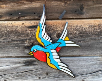 Hand Painted Swallow Tattoo Sign: Nautical Decor