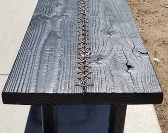 Wood and Metal Bench- Shou Sugi Ban Bench- Steam Punk Bench - Industrial Bench - Yaki Sugi Bench -Copper Bench- Charred Wood Bench