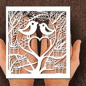 Papier de mariage coupé, Oiseaux, Coupe à la main, Oiseau d’amour, couple de mariage, Cadeau d’anniversaire, Svg, Dxf, Mariage svg, Papier coupé svg, fichier de coupe de mariage